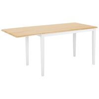 mesa de comedor tablero de madera marron claro 76 x 120 x 75 cm patas blancas hoja abatible extensible louisiana
