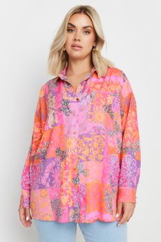 Limited Collection Camisa Rosa Amplia Estampado Barroco, Mujer Curvy Y Tallas Grandes, Limited Collection