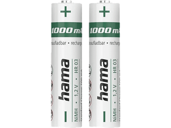 Pilas recargables - HAMA NiMH AAA, 2 Unidades, 1000 mAh, Carga rápida, Blanco