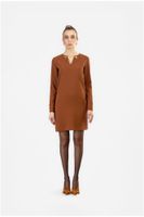 vestido recto con escote en v en tejido bielastico tobacco m