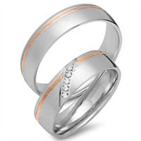 alianzas 14 quilates oro rojo-blanco 5 diamantes