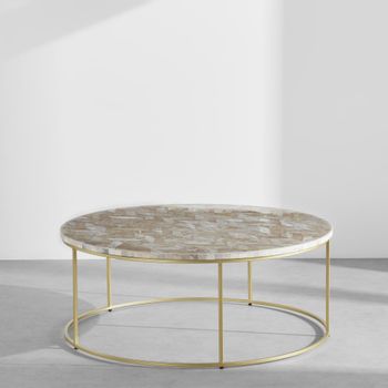 Mesa de centro redonda de piedra y metal dorado Ø101 cm