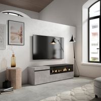 mueble tv efecto madera cemento 150x35x45cm chimenea efecto fuego