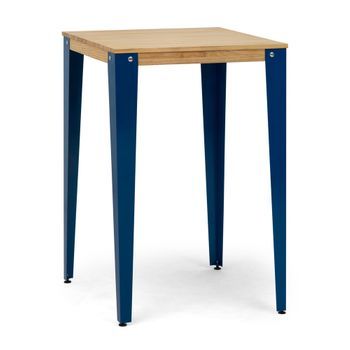 Mesa Lunds Alta 59x59x110cm Azul En Madera Maciza De Pino Acabado Natural Estilo Nórdico Industrial Box Furniture