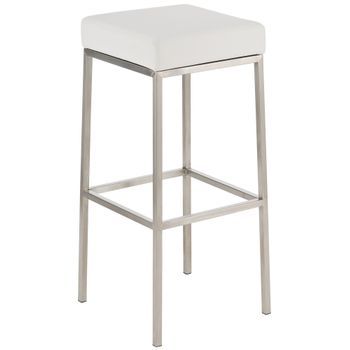 Taburete De Bar Funda De Polipiel Montreal Simil Cuero Blanco 37x37x80 Cm Clp