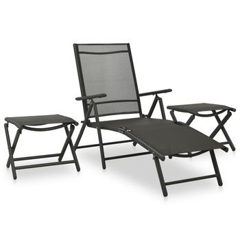 Set De Muebles De Jardín 3 Piezas Textilene Aluminio Negro Vidaxl