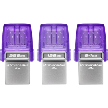 Kingston DataTraveler microDuo 3C Unidad Mini Pincho Pendrive Flash Memoria USB 64GB / 128GB / 256GB USBGen 3, USB 3.2 USB-C OTG, Type-C y Type-A, Morado