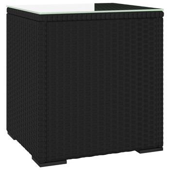 Mesa Auxiliar Ratán Pe Y Vidrio Templado Negro 40x37x40,5 Cm Vidaxl