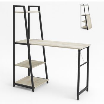 Bimyo - Escritorio Plegable Con Estantería Ahorraespacio 50x41xh128 Cm Estilo Industrial Bleach