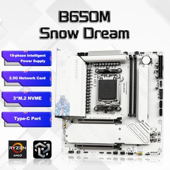 Tarjeta Madre B650M Snow Dream AM5 DDR5 ARGB M-ATX para Juegos, Compatible con Procesadores AMD AM5 Ryzen Serie 7000/8000/9000, RAM EXPO