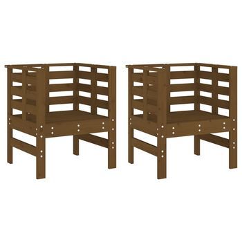 Pack 2 Uds Sillas Jardín | Silla De Exterior | Sillón Madera Pino Marrón Miel 61,5x53x71 Cm