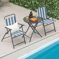 conjunto mesa 2 sillas plegables jardin tela texteline metal patio piscina