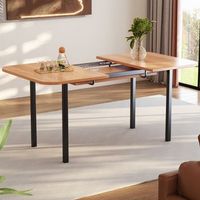 mesa de comedor extensible para 4 a 6 cubiertos - madera mdf y metal - natural