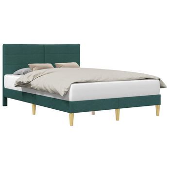 Cama Matrimonial | Cama Para Adulto | Estructura De Cama Con Cabecera Verde Oscuro 120 X 190 Cm Tela