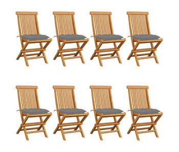 Sillas de jardin 8 unidades madera maciza de teca con cojines grises
