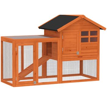 PawHut Conejera 2 Niveles Jaula para conejos con techo bituminoso impermeable Recinto exterior Rampa Puertas Madera 123,5x62,6x92,5 cm Naranja