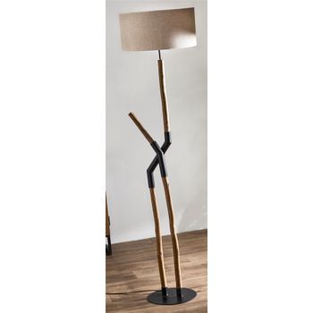 Lampara Pie Dedalo Madera Natural Pant. Beige 45x45x178 Cms