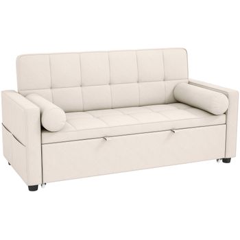 HOMCOM Sofá convertible 2 plazas 3 en 1 sofá-cama con cama nido doble respaldo regulable 2 cojines 80,5x137,5x84cm beige   Aosom España