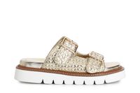 zapatilla de doble hebilla con tejido light gold 37