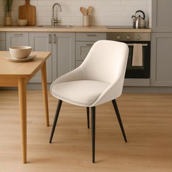 Silla de comedor con reposapiés en terciopelo crema