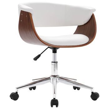 Silla Oficina Giratoria Madera Curvada Cuero Sintético Blanco Vidaxl