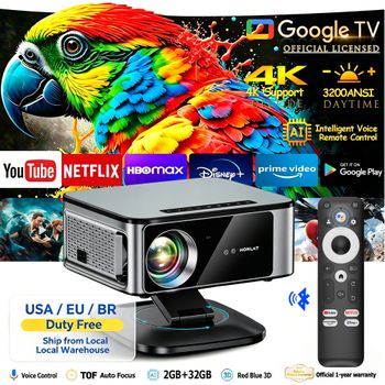 Proyector HORLAT 3200 Ansi Lúmenes 4K Full HD T10ULTRA 2G 32G, Cine en Casa, WiFi, Android 14, Proyector Portátil Smart TV