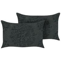 conjunto de 2 cojines de algodon gris oscuro 30 x 50 cm mandala oriental veloor