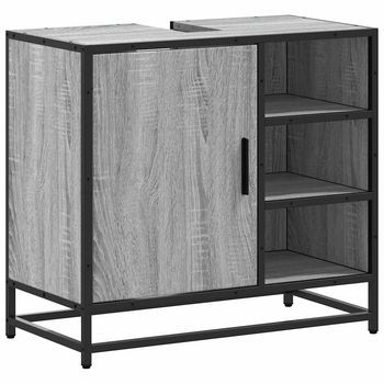 Mueble De Baño | Armario Lavabo Baño Madera Contrachapada Sonoma Gris 65x33x60 Cm