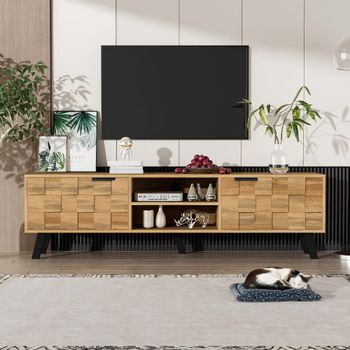 Mueble tv moderno efecto madera con 2 puertas y 2 compartimentos
