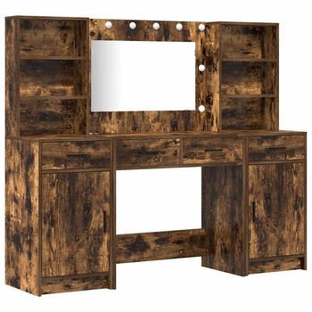 Conjunto De Mesa De Vestidor Con Led 3 Piezas Roble Ahumado
