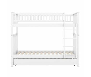 Litera triple infantil 90 × 200 cm - cama nido, barandillas altas y escalera estable - blanco