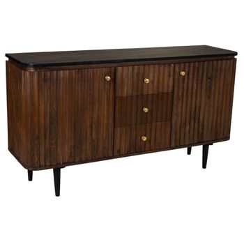 Aparador de madera de 2 puertas y 3 cajones acabado artesanal negro