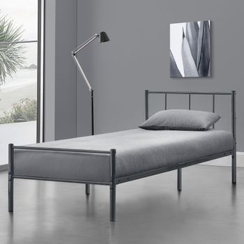 Cama De Metal Con Somier - 90 X 200 Cm - Cama Simple - Cama Individual - Gris Oscuro Mate [en.casa]®