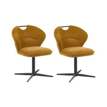 Conjunto De 2 Sillas Giratorias De Chenilla Para Comedor Respaldo Curvo Giro Completo Mostaza Worcester