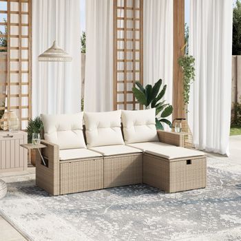 Conjunto De Sofás Jardín Con Cojines 4 Uds | Mueble Jardin Mesa Y Sillas Ratán Sintético Beige Cfw725957