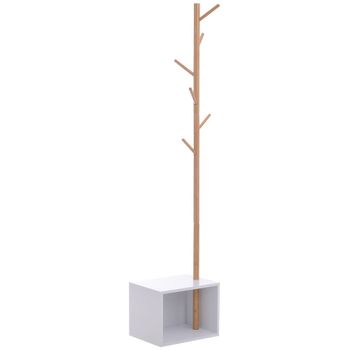 Perchero de pie 40x30x180cm blanco y madera natural