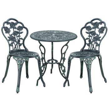 [casa.pro] Set Bistro Hierro Fundido Mesa + 2 Sillas Verde Oscuro Look Antiguo Muebles Para Jardín, Terraza, Balcón