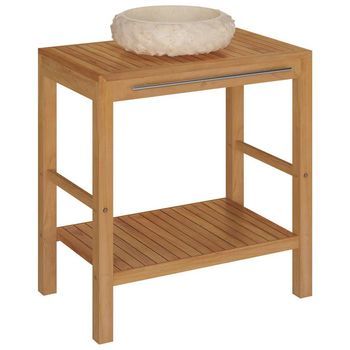 Mueble Tocador Madera Teca Maciza Con Lavabo De Mármol Crema Vidaxl