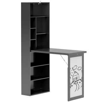 HOMCOM Escritorio Moderno Plegable con Estantería y Pizarra en Madera y Metal 98x51x153 cm Negro   Aosom España