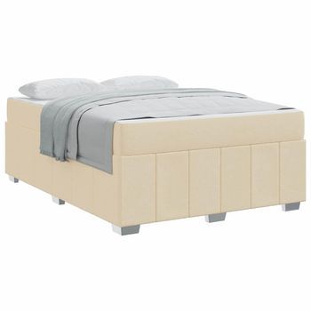 Estructura De Cama Con Colchón Crema 140 X 200 Cm Tela