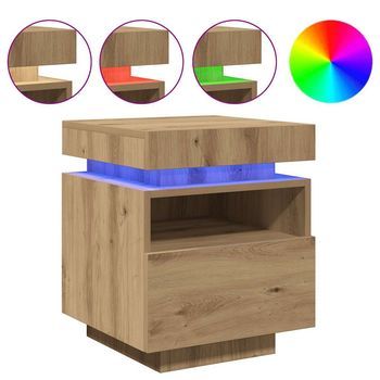 Mesita De Noche | Mesilla De Noche Con Luces Led Roble Artisan 40x39x48,5 Cm