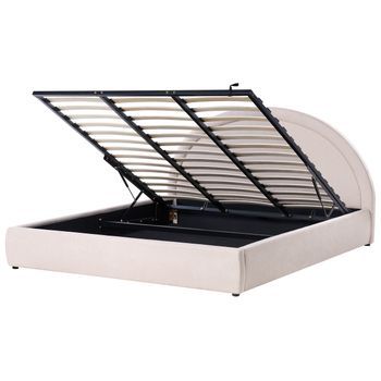 Cama Con Somier De Tela 180 X 200 Cm Con Cabecero Espacio Almacenaje Elevable Beige Claro Mouzon