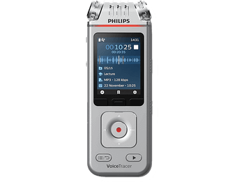 Grabadora de voz - Philips DVT4115, 8 GB, 36h Grabación, 3 Micrófonos, Plata