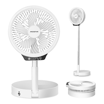 Aigostar Paula - Ventilador de pie portátil plegable, Ventilador usb, Ventilador con altura ajustable hasta 1m, lámpara: aro de luz LED, puerto de carga USB, 8000 mAh. Autonomía 22h y 4 Velocidades