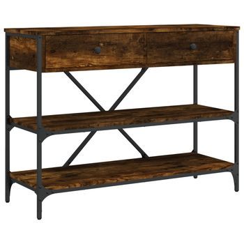 Mesa Consola | Mesa De Entrada | Mesa Auxiliar Cajones Estantes Madera Ingeniería Roble Ahumado