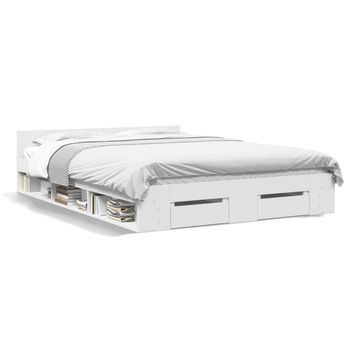 Cama Matrimonial | Cama Para Adultos | Cama Con Cajones Madera De Ingeniería Blanco 135x190 Cm
