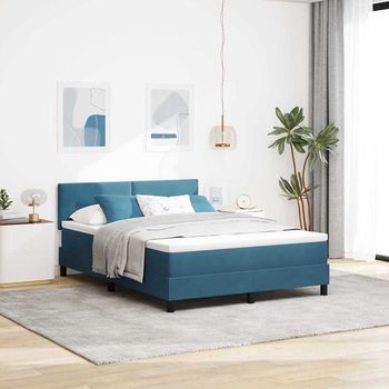 Cama Box Spring Led Azul Oscuro 140 X 190 Cm Terciopelo Vidaxl