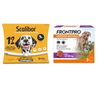 pack antiparasitarios collar scalibor  comprimidos frontpro para perros - collar 65 cm  comprimidos 25-50 kg