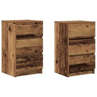 pack 2 uds mesillas de noche  mesita de noche con 3 cajones madera vieja 39x35x65 cm