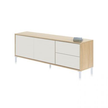 Mueble Tv De 2 Cajones Y 2 Puertas 130 Cm Brooklyn Blanco Artik (blanco Mate) - Roble Canadian 130 X 47 X 41 Cm